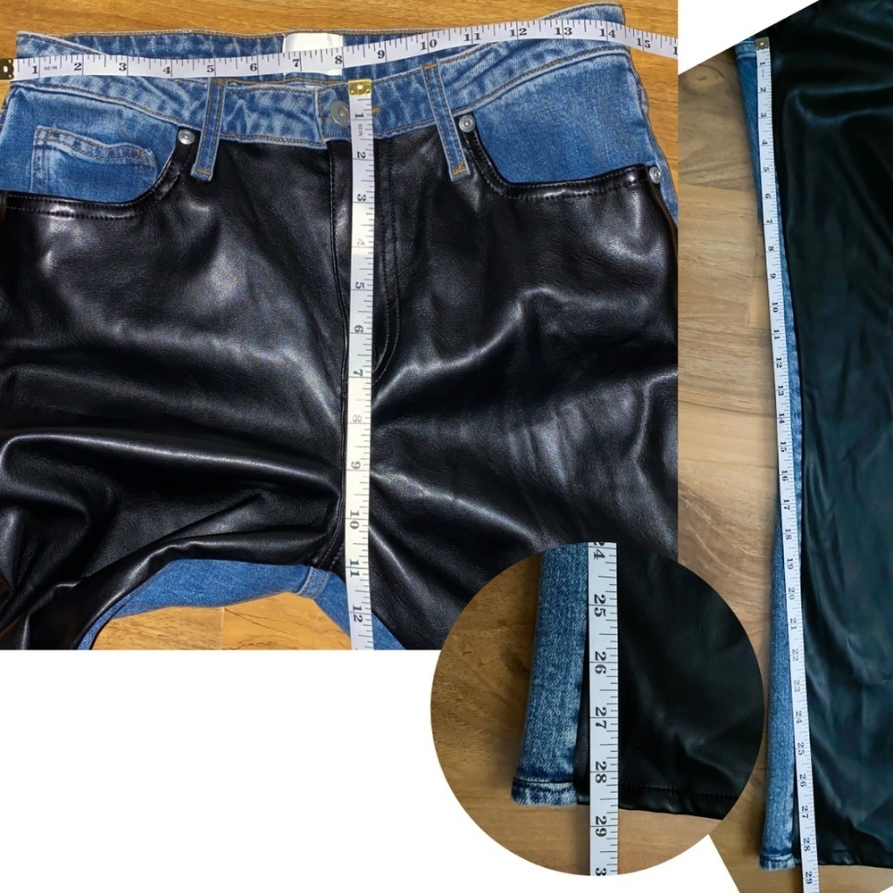 Jonathan Simkhai River High Rise Straight Jeans Black Vegan Leather Edgy Blue 28 - Picture 10 of 10